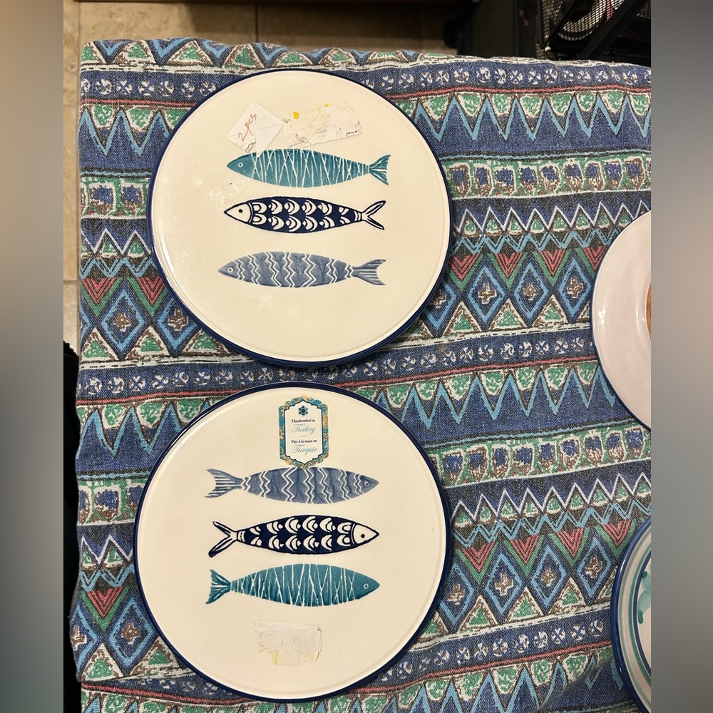 New Papart Hand Painted Ceramic Trivet (x2) With Fish Motif Made In Turkey